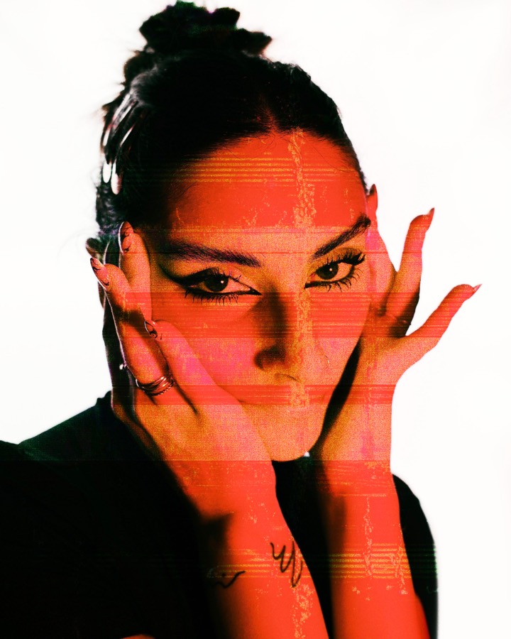 STUDIO POP — RED/BLACK &mdash; Studio portrait in bold red and black.